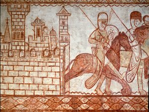 Belejringen af Damaskus (detalje af freskomaleriet af templarkapellet i Cressac Saint Genis) af Romanesque