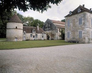 Udsigt over dueslag, kirke og abbeds bolig af Romanesque