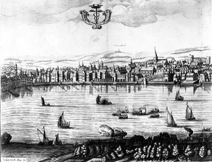 Udsigt over Themsen fra Southwark, 1650 af Rombout Van den Hoeye