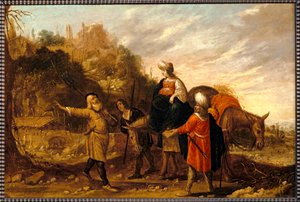 Guehazi vender tilbage fra sunamittens hus og går for at møde Elisee. 1644 ... af Rombout van Troyen