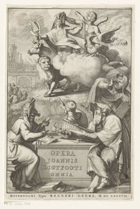 Allegorisk figur med jødisk mand Titelside for: John Lightfoot, Opera Joannis Ligtfooti omnia, 1686 af Romeyn de Hooghe