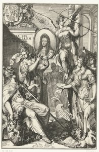Allegorisk frontispice med portræt af Vilhelm III Kong Williams ankomst til Holland (titel på objektet) af Romeyn de Hooghe