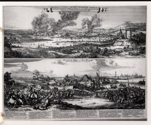Hollandsk angreb på Medway-floden den 20. og 21. juni 1667, graveret af Nicolas Visscher (1618-1709) af Romeyn de Hooghe