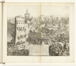 Inname van Corbeil, 1590 Capture of Corbeil (titel på objekt) Wars of Flanders (serietitel) af Romeyn de Hooghe