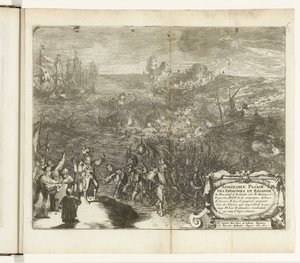 De spanske soldaters natlige rejse til Duiveland, 1575 Beundringsværdig Pas[s]age des Espagnols en Zelande (titel på objekt) Guerres de Flandres (serietitel) af Romeyn de Hooghe