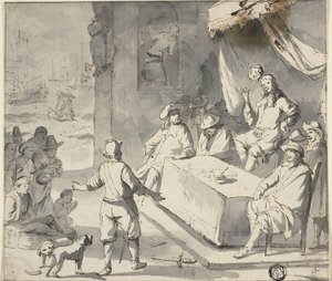 Scene fra hollandsk historie: Supplikanter før hersker af Romeyn de Hooghe