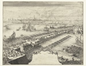Parma skibsbro over Schelde, 1585 Guerres de Flandres (serietitel) af Romeyn de Hooghe