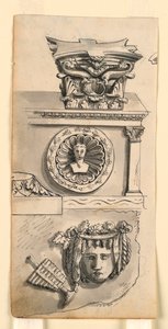 Design til en hovedstad, sarkofag og relief af Romolo Achille Liverani
