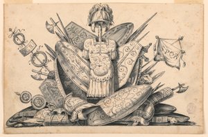 Tegning, Våbentrofæ, 1830-1850 af Romolo Achille Liverani