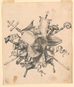 Tegning, trofæ med kirkelige genstande, 1830-1850 af Romolo Achille Liverani