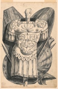 Tegning, trofæ med våben, 1830-1850 af Romolo Achille Liverani