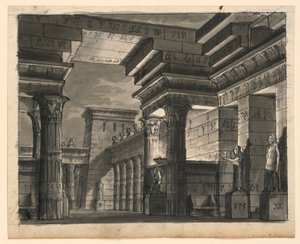 Scenedesign, egyptiske bygninger af Romolo Achille Liverani
