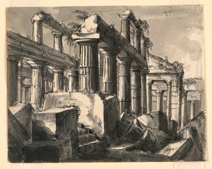 Scenedesign, ruiner af templet af Romolo Achille Liverani