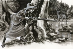 Annie Oakley skyder en buk af Ron Embleton