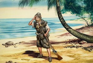 Robinson Crusoe (gouache på papir) af Ron Embleton