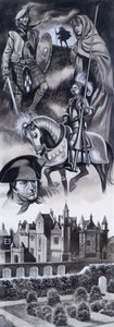 Skotsk slot og personligheder fra skotsk historie (gouache på papir) af Ron Embleton