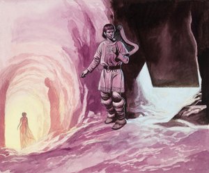 Tannhauser følger Venus ind i hulen (gouache på papir) af Ron Embleton