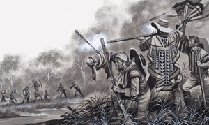 Under angreb fra Chavante-indianerne af Ron Embleton