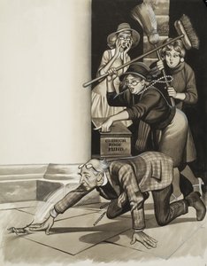 Præst og kvinder (gouache på papir) af Ron Embleton