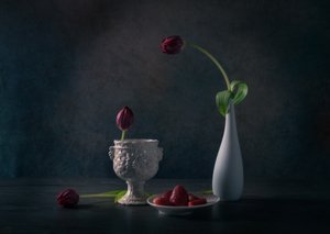 Stemningsfulde tulipaner og jordbær