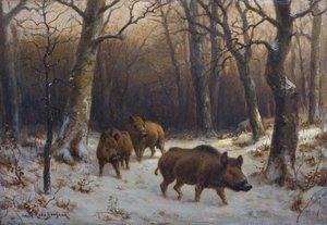 Fransk:  Sangliers dans la neige Vildsvin i sneen af Rosa Bonheur