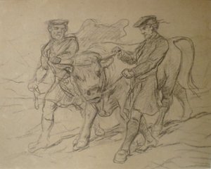 To mænd med tyr af Rosa Bonheur, sort kridt, Columbus Museum of Art af Rosa Bonheur