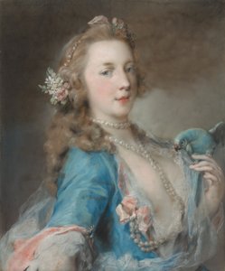 En ung dame med en papegøje