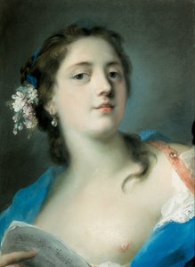 Sangerinden Faustina Bordoni 1697-1781 med et partitur, ca. 1725