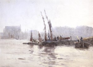 Losning af pramme (akvarel)