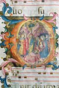 Corale / Graduale nr. 5 Historikert initial "O", der viser tilbedelsen af Magi af Rossello Franchi
