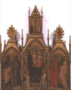 Madonna og barn troner med Saints (tempera på panel)