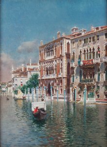 En gondol foran Palazzo Cavalli-Franchetti og Palazzi Barboro, Venedig (olie på lærred)
