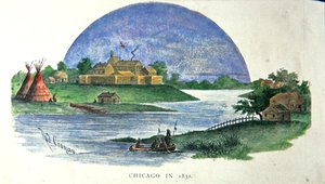 Chicago i 1831 (farve litho) af Rudolf (after) Cronau