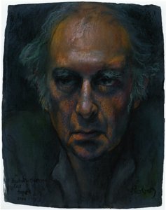 Harold Pinter i Samuel Becketts enakters monologspil Krapps Last Tape-portræt af Zsuzsi Roboz i pasteller c