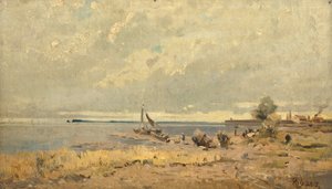 Strandlandskab med både