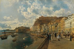 På stranden i Santa Lucia i Napoli af Rudolf von Alt