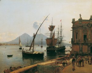Havnen i Napoli med Vesuv af Rudolf von Alt