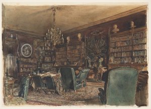 Biblioteket i lejligheden til grev Lanckoronski i Wien, Riemergasse 8 af Rudolf von Alt