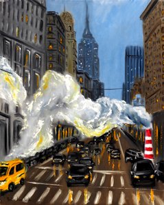 Aften i New York, 2023 (olie på lærred) af Ruslana Levandovska