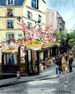 Le Vrai Paris Cafe Montmartre, 2021 (olie på lærred) af Ruslana Levandovska