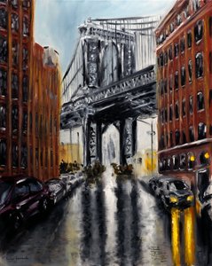Manhattan Bridge DUMBO New York, 2021 (olie på lærred) af Ruslana Levandovska