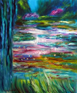 Monet Japanese Garden in Giverny Left Panel, 2024 (olie på lærred)