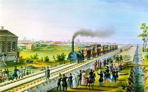 Åbning af den første jernbanelinje fra Skt. Petersborg til Pavlovsk, Rusland, 1830