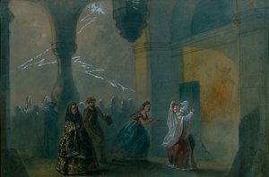 Scenedesign til skuespillet Stormen af A. Ostrovsky, midten af det 19. århundrede. af Russian Master