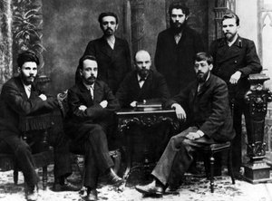 Lenin med en gruppe medlemmer af St Petersburg League of Struggle for the Emancipation of the Working Class, Skt. Petersborg, februar 1897 (s/h foto)