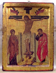 Kristus på korset (tempera og bladguld på panel) af Russian School