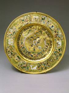 Tallerken ejet af zar Alexei Mikhailovich Romanov (1629-1676) ca. 1675 (guld og emalje) af Russian School