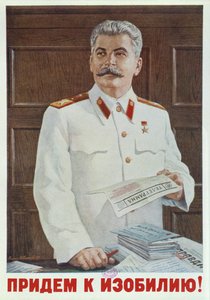Sovjetisk plakat af Stalin, der læser et telegram, 1949