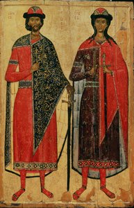 St. Boris og St. Gleb, russisk ikon, Moskva-skolen, 1300-tallet (tempera på panel) af Russian School