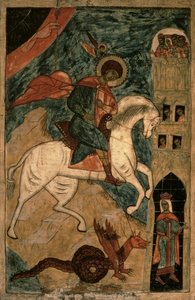 St. George and the Dragon, russisk ikon fra Vologda, 1400-tallet (tempera på panel)